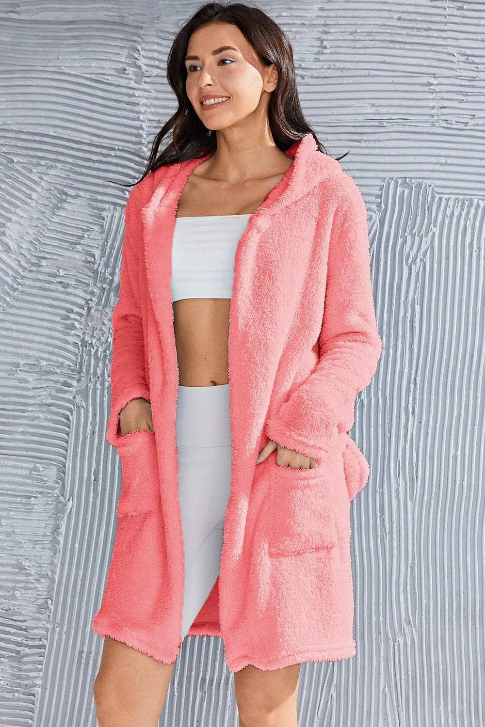 Fuzzy Tied Pocketed Hooded Lounge Nightgown Sleep Dresses - Tophatter Daily Deals